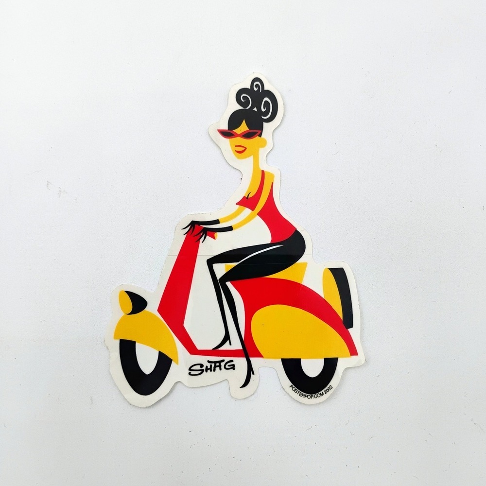 SHAG Poster Pop Sticker Woman Scooter Girl Mid Century Modern Art VTG 2002 NOS
